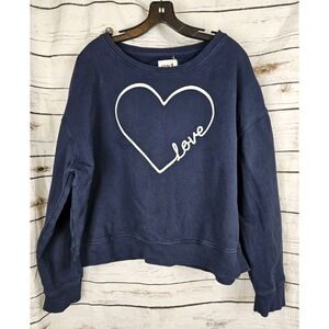 Pact Navy Blue Love Heart Graphic Sweatshirt XL Fleece Organic Cotton Boxy